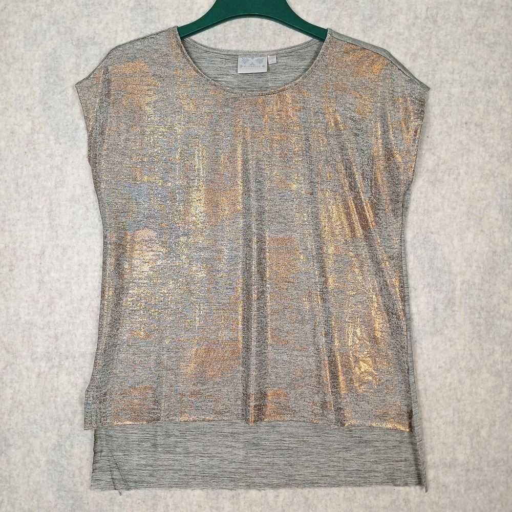 Dantelle Women's Foil Print Step Hem Top MEDIUM - Gold Silver Metallic (D1556)